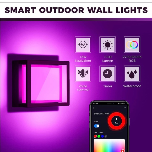 Smart Wall Light - Outdoor Wall Light Compatible with Alexa, Google Assistant - Picture 2 of 7